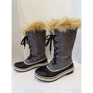 Sorel Joan of Arctic Gray Waterproof Faux Fur Lace Up Tall Winter Boots Sz 7.5